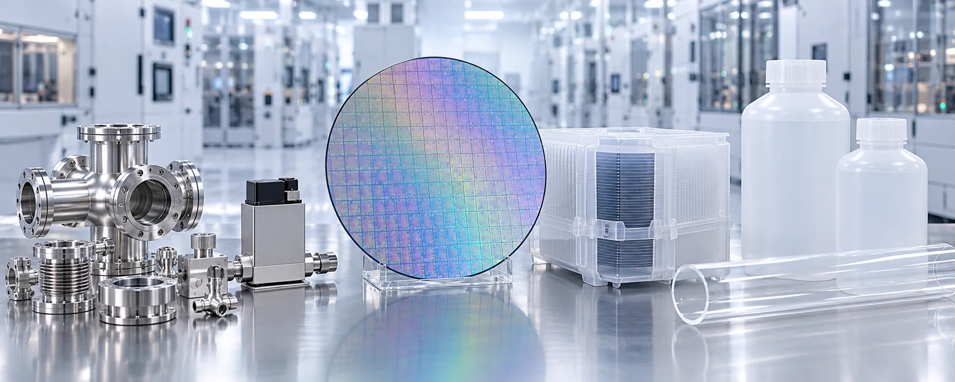 Semiconductor wafer and cleanroom equipment business illustration